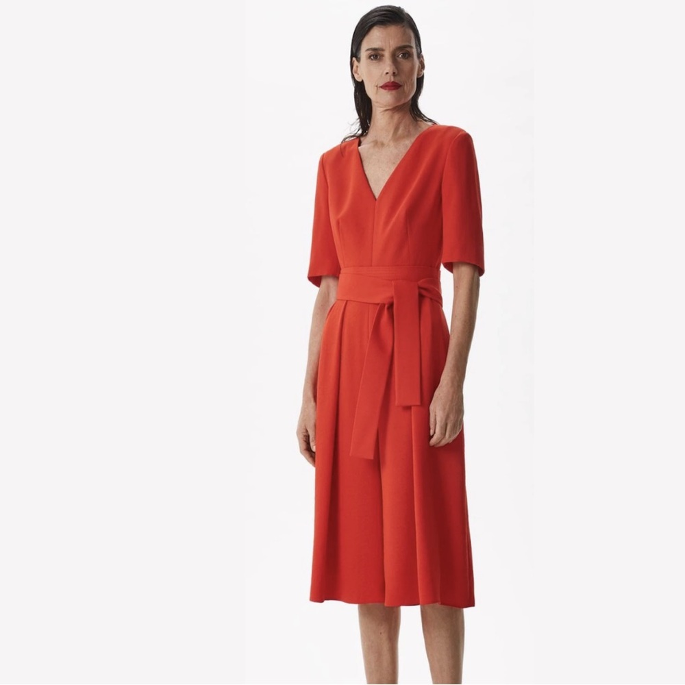 Adolfo‎ Dominguez Short Sleeve V-Neck Cropped Jumpsuit Minimalist Quiet Luxury
